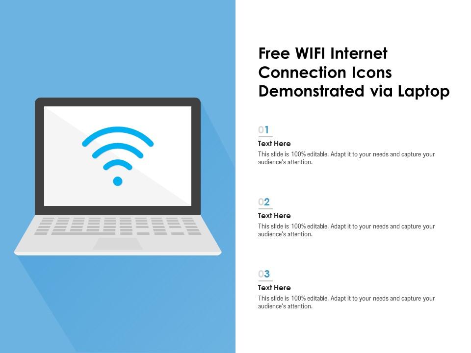 Free wifi internet connection icons demonstrated via laptop Slide01