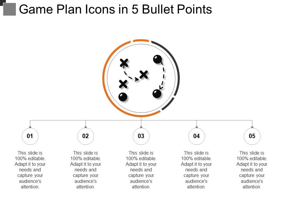 Game plan icons in 5 bullet points Slide01