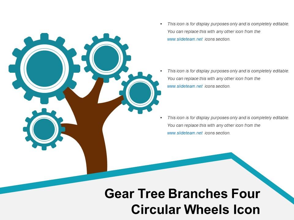 Gear tree branches four circular wheels icon Slide01