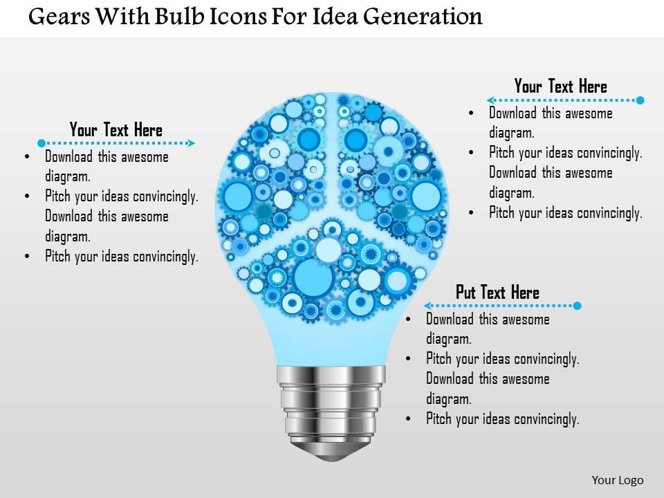 Gears with bulb icons for idea generation powerpoint template Slide01