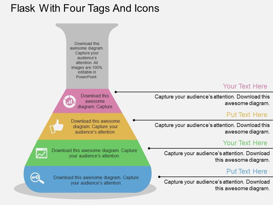 Go flask with four tags and icons flat powerpoint design Slide01