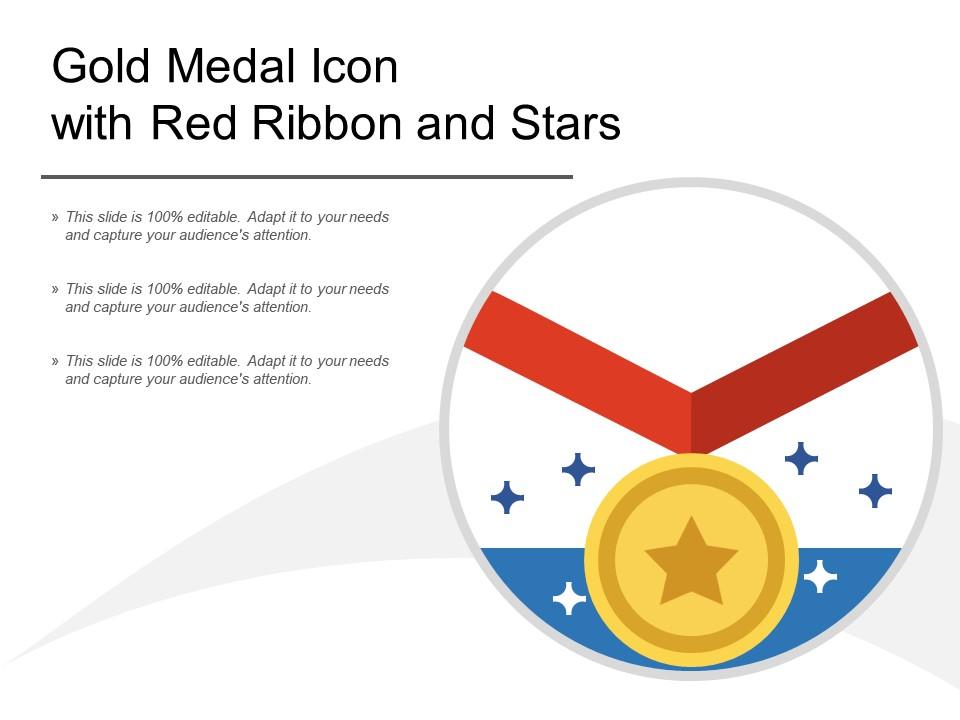 Gold medal icon with red ribbon and stars Slide01