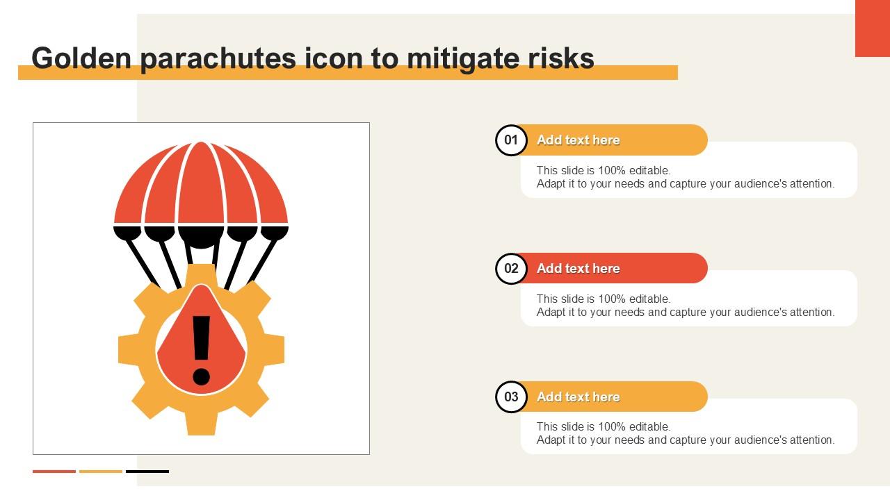 Golden Parachutes Icon To Mitigate Risks Ppt Sample