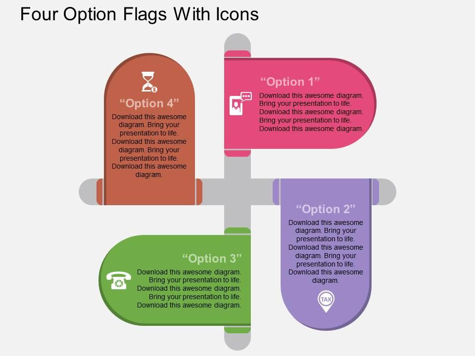 Gq four option flags with icons flat powerpoint design Slide01