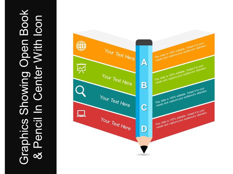 Graphics showing open book and pencil in center with icon Slide01