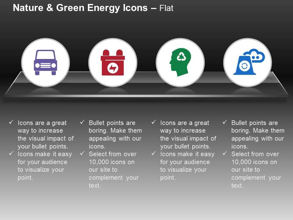 Green car battery recycling nuclear power ppt icons graphics Slide01