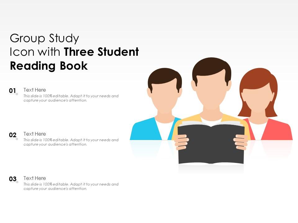 Group study icon with three student reading book Slide01