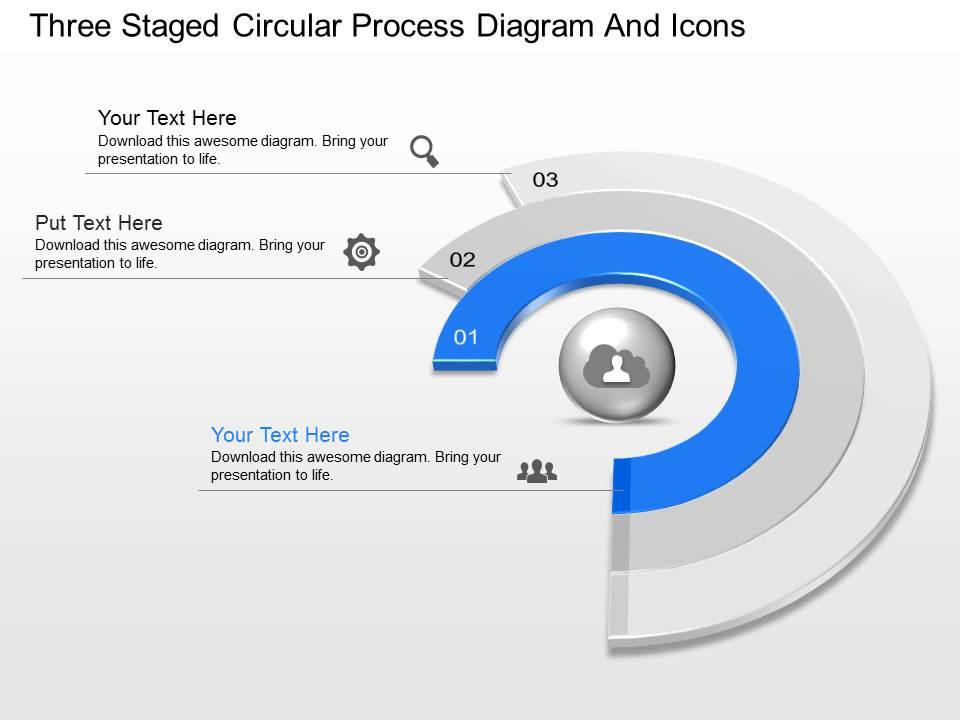 Gx three staged circular process diagram and icons powerpoint template Slide01