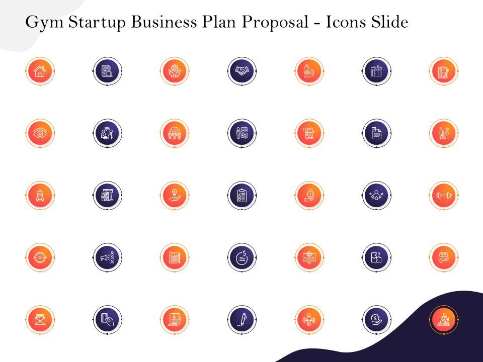 Gym startup business plan proposal icons slide ppt powerpoint presentation slides templates Slide01