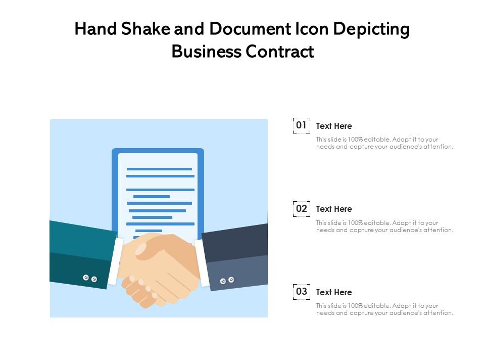 Hand shake and document icon depicting business contract Slide01