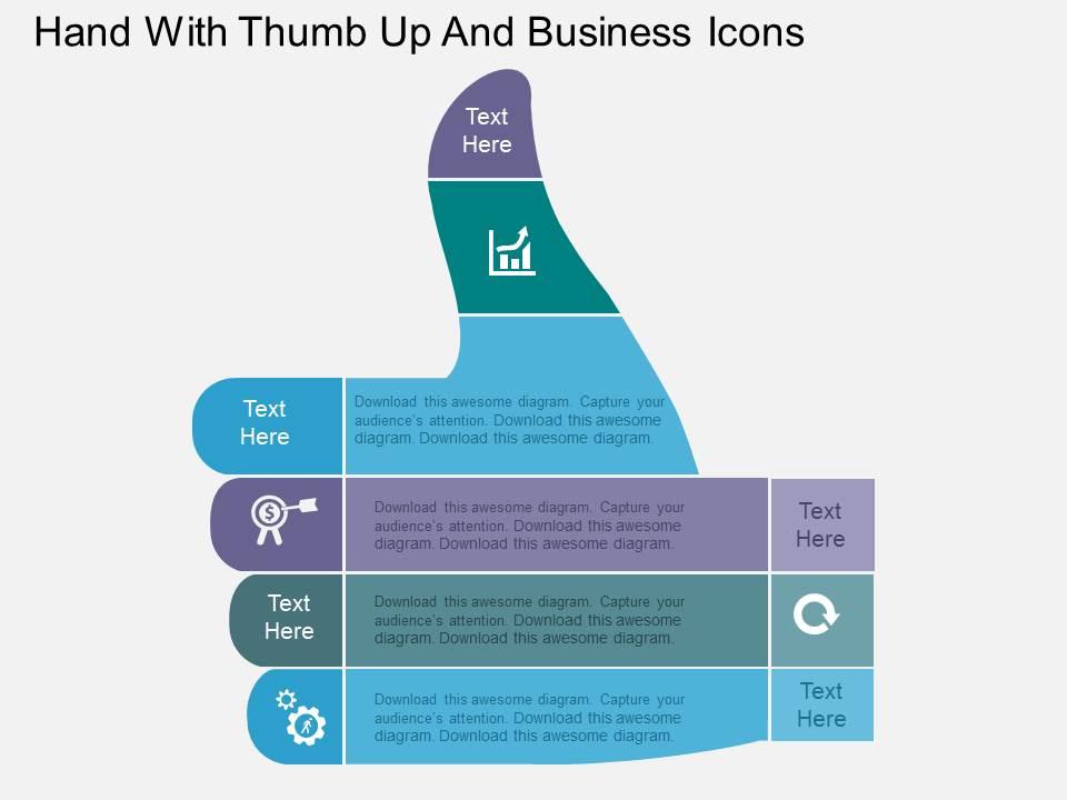Hand with thumb up and business icons flat powerpoint design Slide01