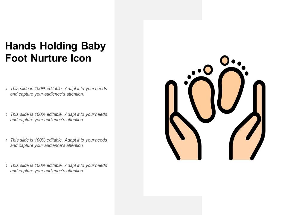 Hands holding baby foot nurture icon Slide01
