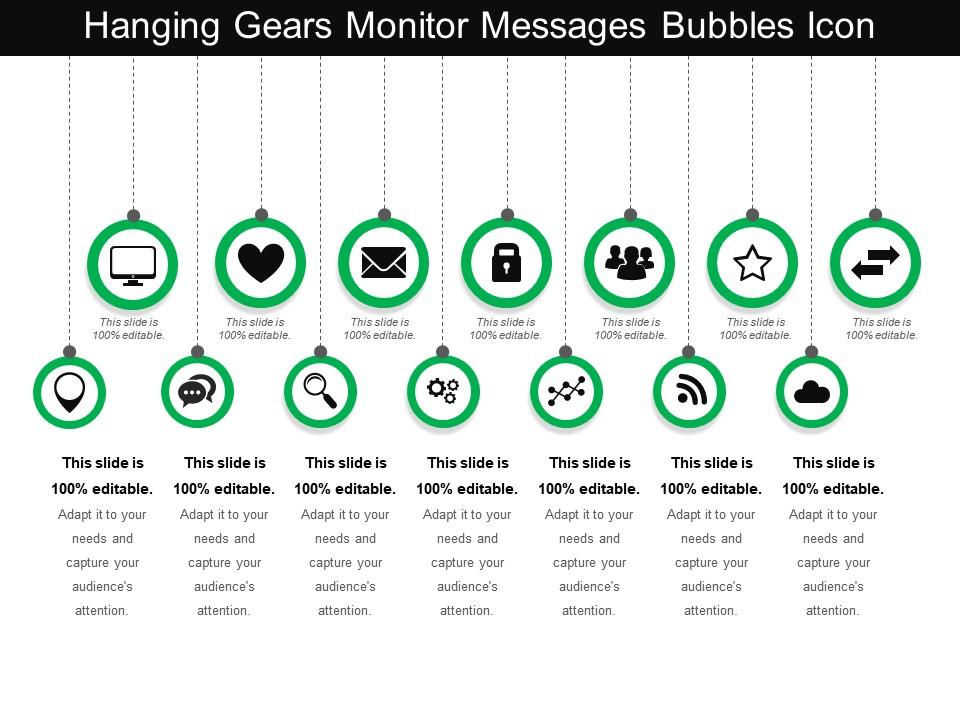 Hanging gears monitor messages bubbles icon Slide01