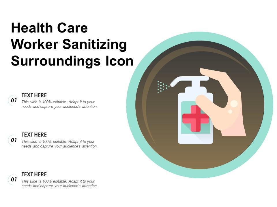 Health care worker sanitizing surroundings icon Slide01