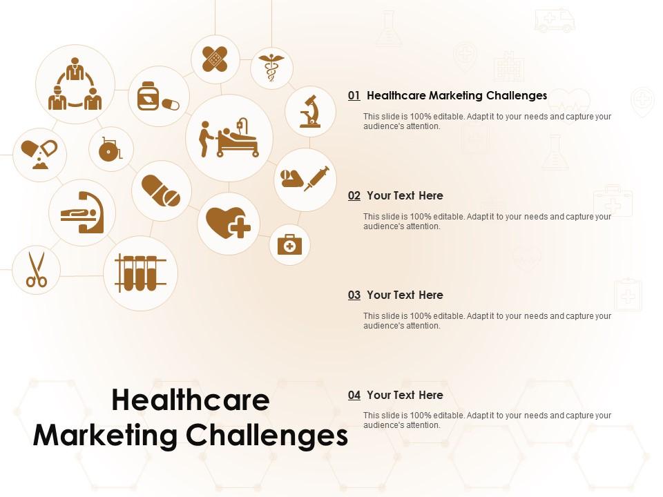 Healthcare marketing challenges ppt powerpoint presentation visual aids icon Slide01
