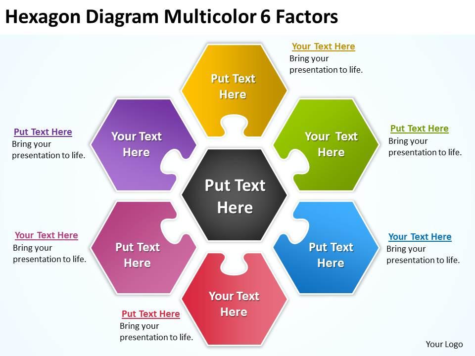 Hexagon diagram multicolor 6 factors ppt powerpoint slides Slide01