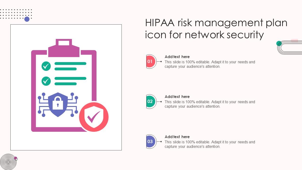 HIPAA Risk Management Plan Icon For Network Security Ppt Powerpoint