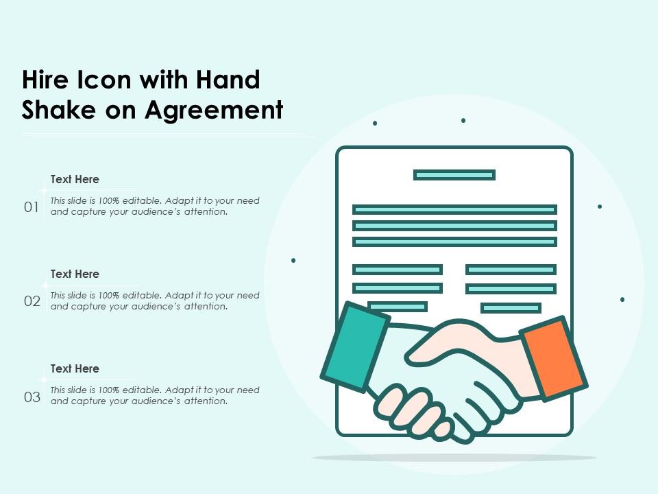 Hire icon with hand shake on agreement Slide01