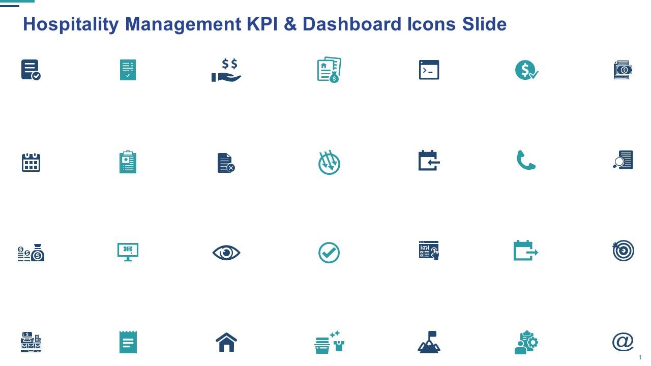Hospitality management kpi and dashboard icons slide Slide01