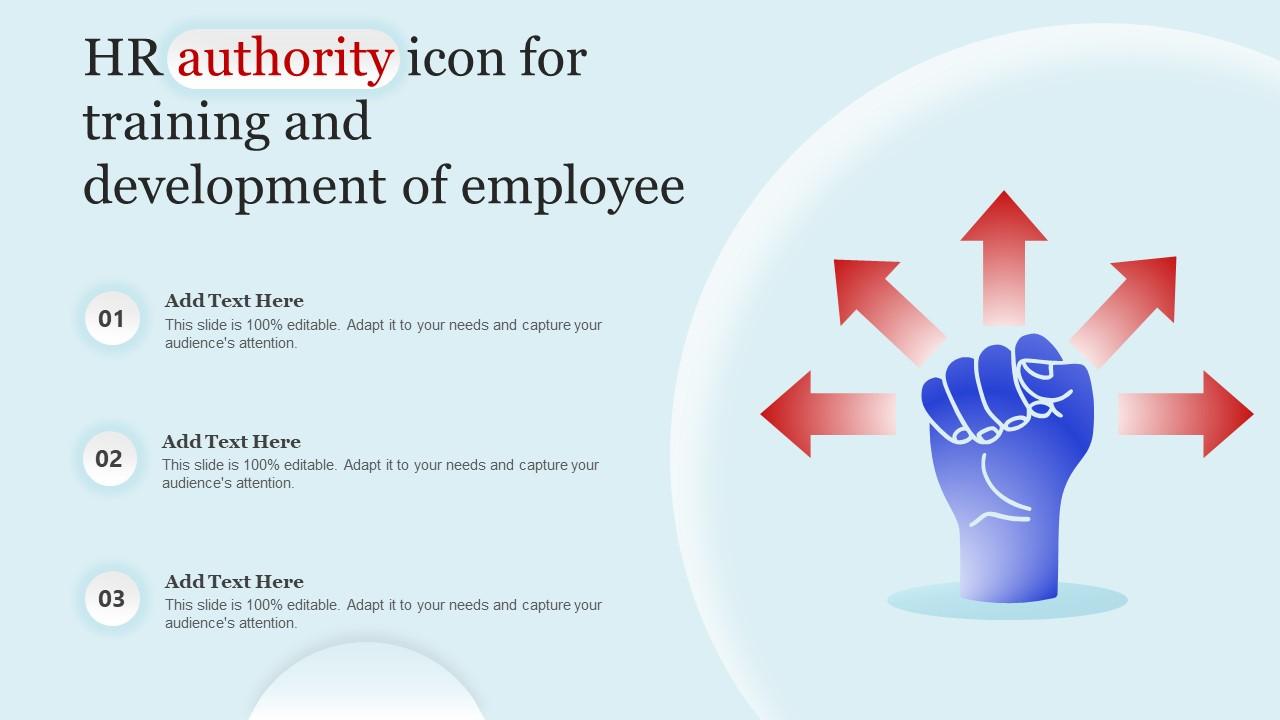 HR Authority Icon For Training And Development Of Employee Slide01