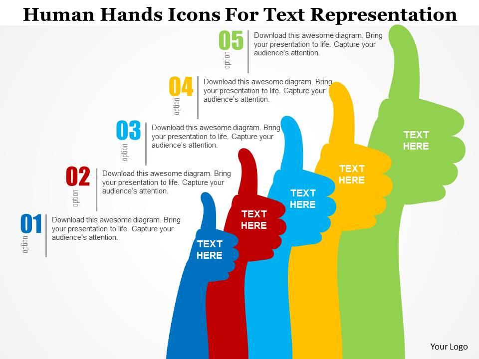 Human hands icons for text representation flat powerpoint design Slide01