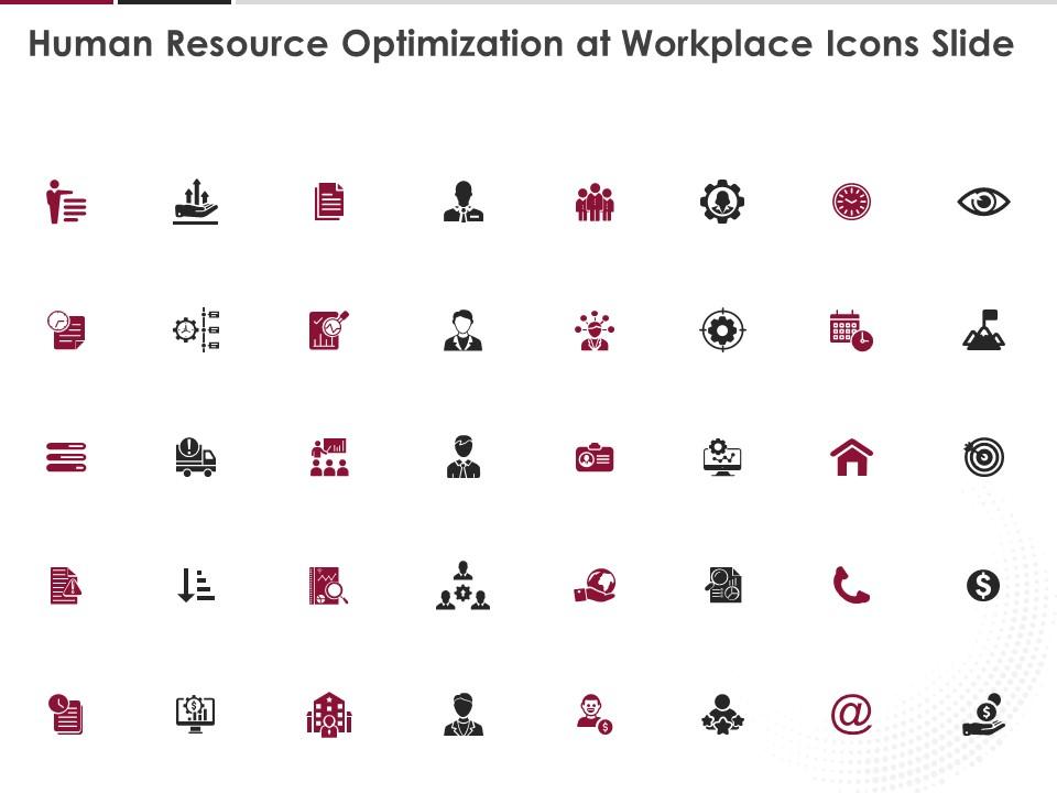 Human resource optimization at workplace icons slide ppt powerpoint presentation Slide01