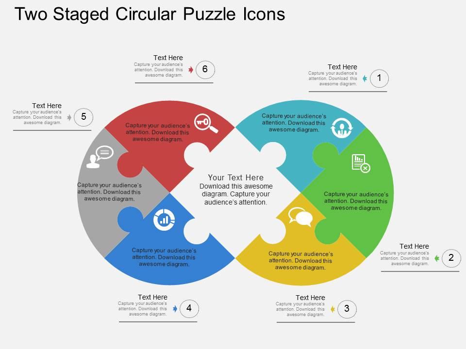Hw two staged circular puzzle icons flat powerpoint design Slide01