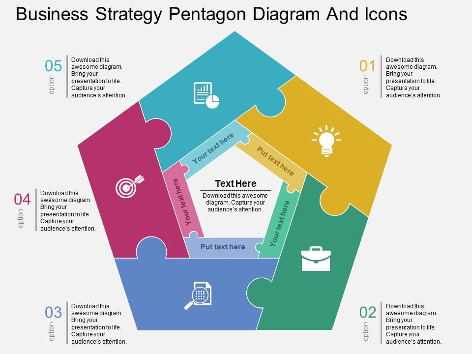 Ia business strategy pentagon diagram and icons flat powerpoint design Slide01