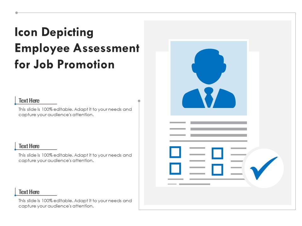 Icon depicting employee assessment for job promotion Slide01