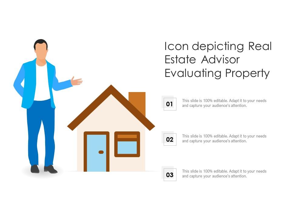 Icon depicting real estate advisor evaluating property Slide01