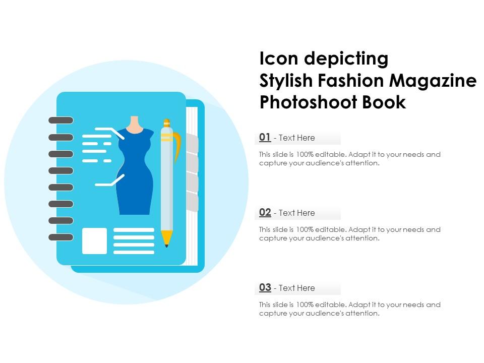 Icon depicting stylish fashion magazine photoshoot book Slide01
