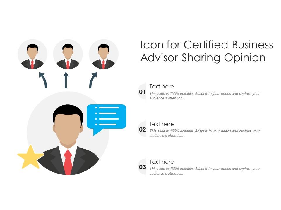 Icon for certified business advisor sharing opinion Slide01
