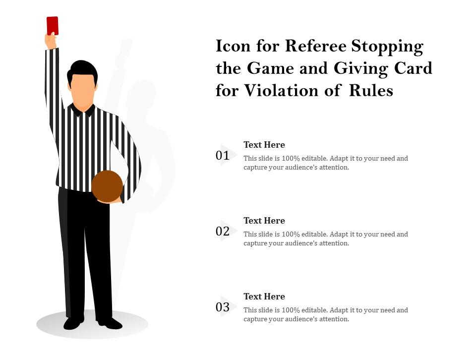 Icon for referee stopping the game and giving card for violation of rules Slide01