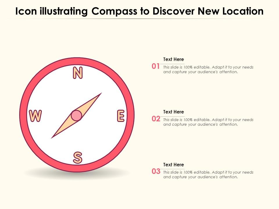 Icon illustrating compass to discover new location Slide01