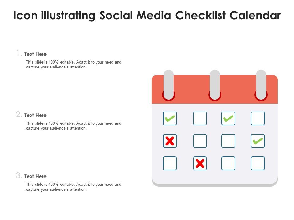 Icon illustrating social media checklist calendar Slide01