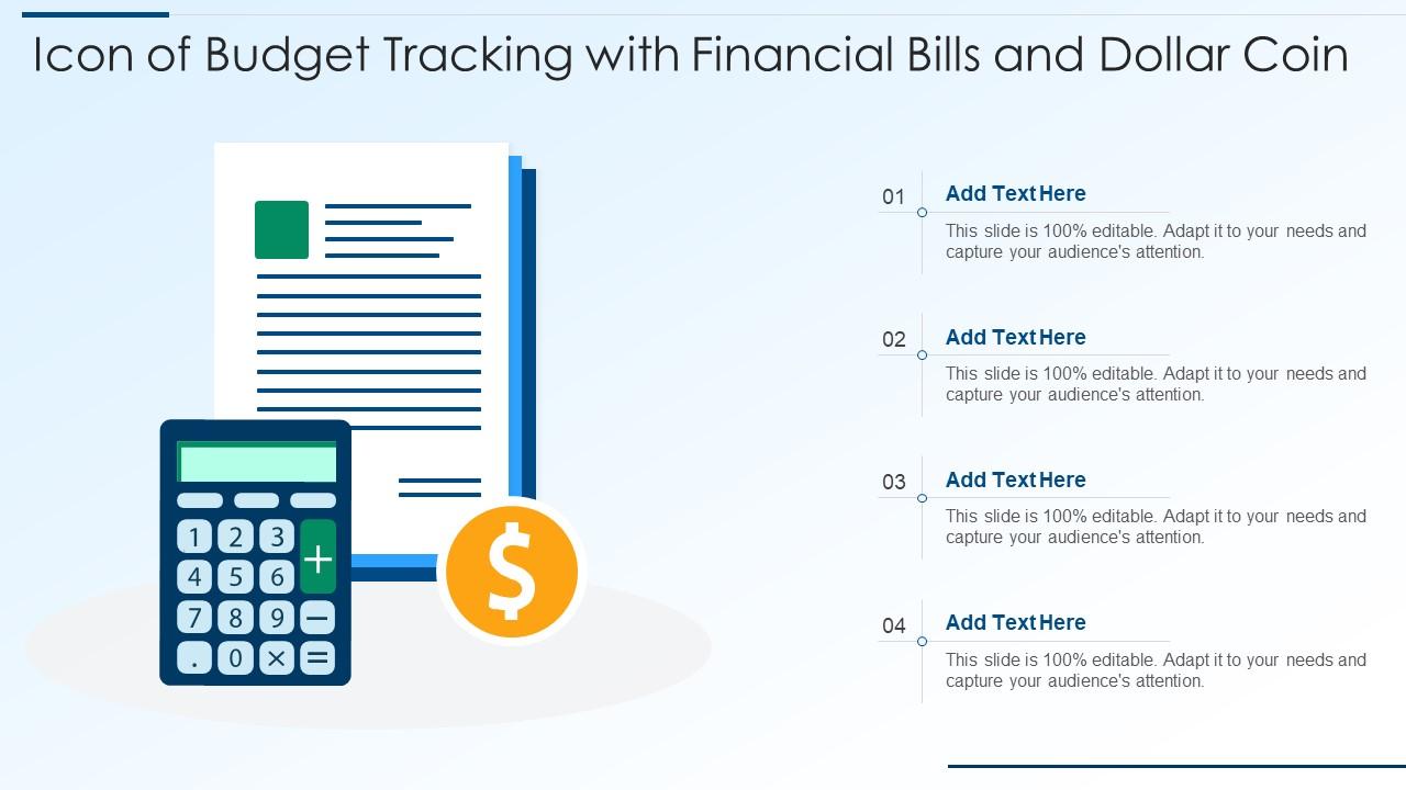 Icon Of Budget Tracking With Financial Bills And Dollar Coin Slide01
