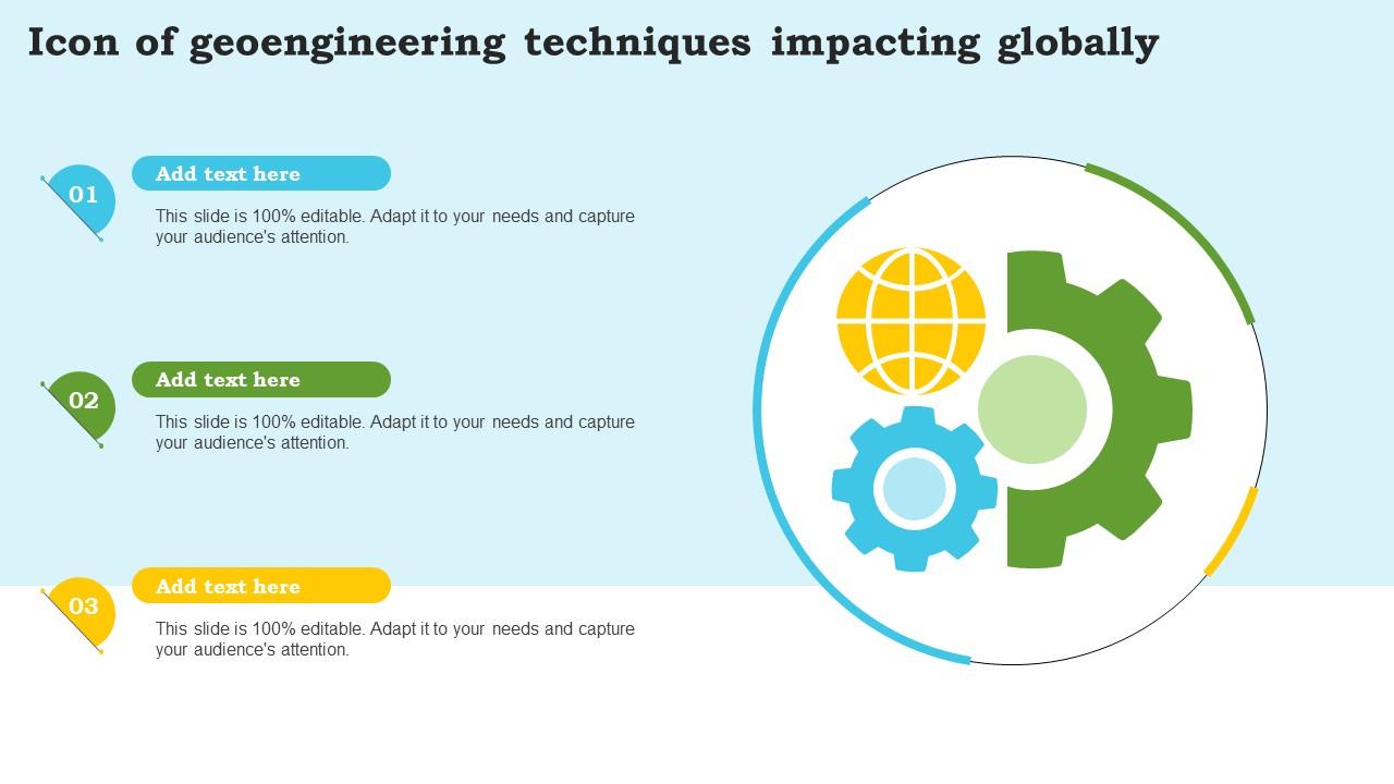 Icon Of Geoengineering Techniques Impacting Globally Ppt Example
