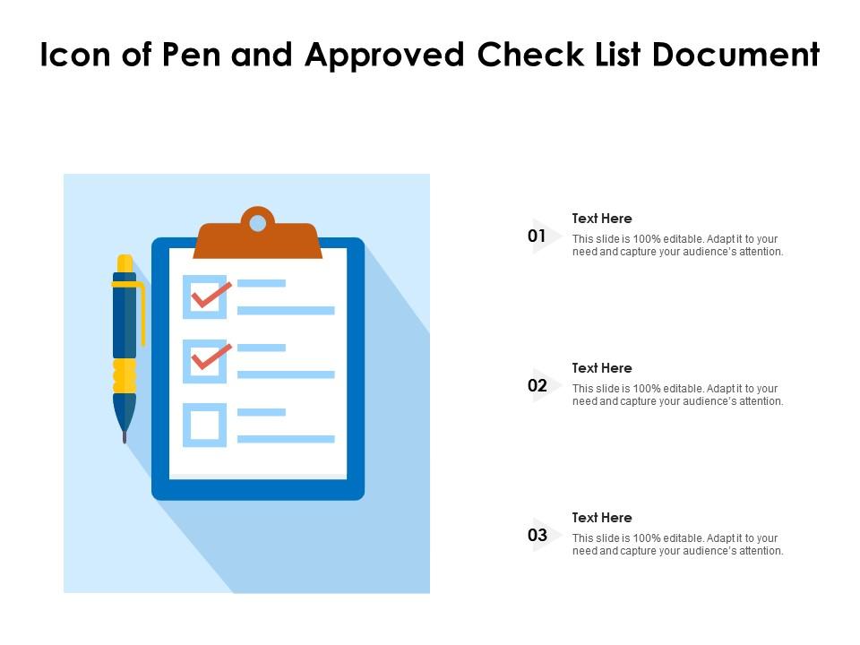 Icon of pen and approved check list document Slide01
