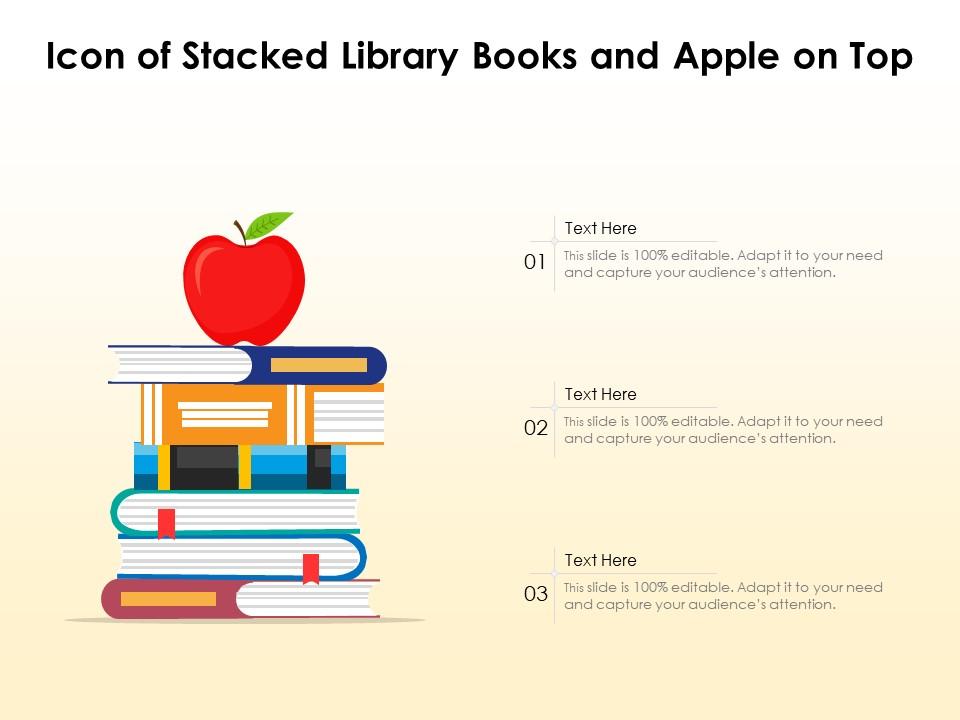 Icon of stacked library books and apple on top Slide01
