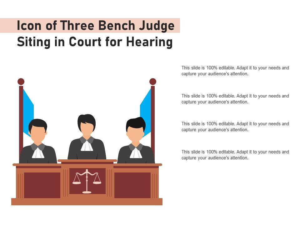 Icon of three bench judge siting in court for hearing Slide01