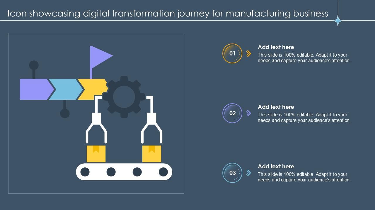 Icon Showcasing Digital Transformation Journey For Manufacturing Business Ppt Example