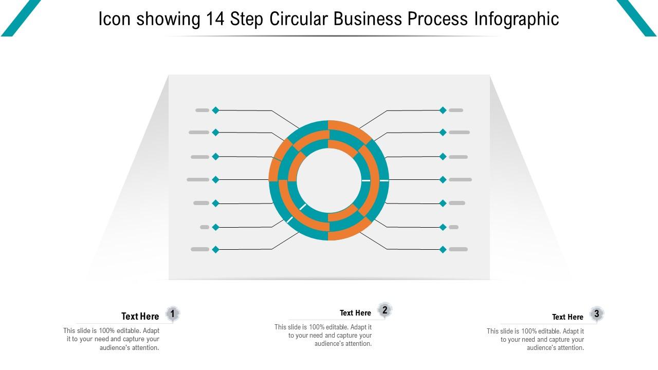 Icon showing 14 step circular business process infographic Slide01