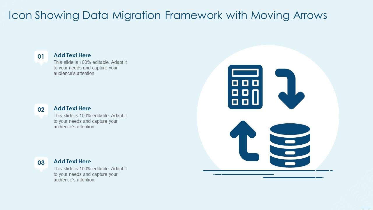 Icon Showing Data Migration Framework With Moving Arrows Slide01