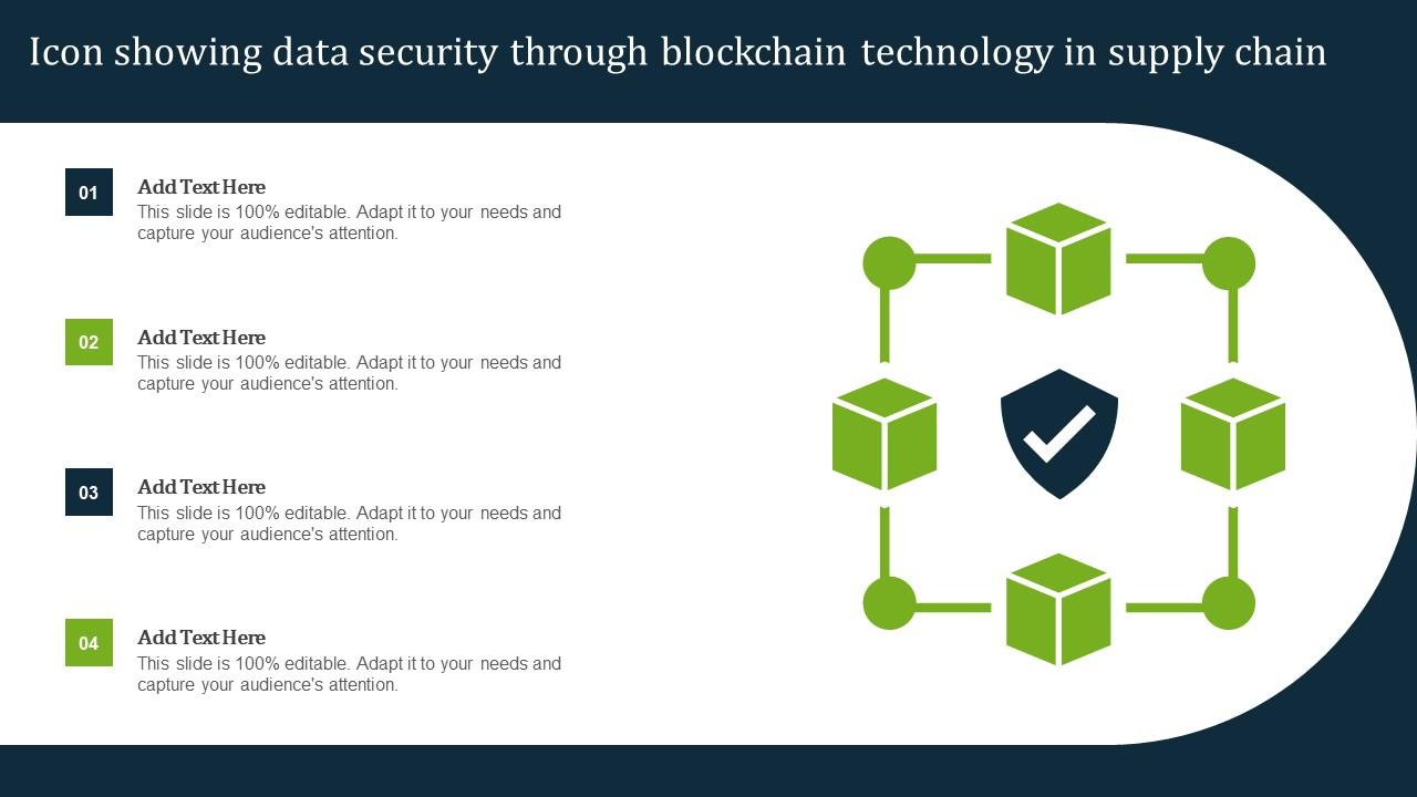 Icon Showing Data Security Through Blockchain Technology In Supply Chain Slide01
