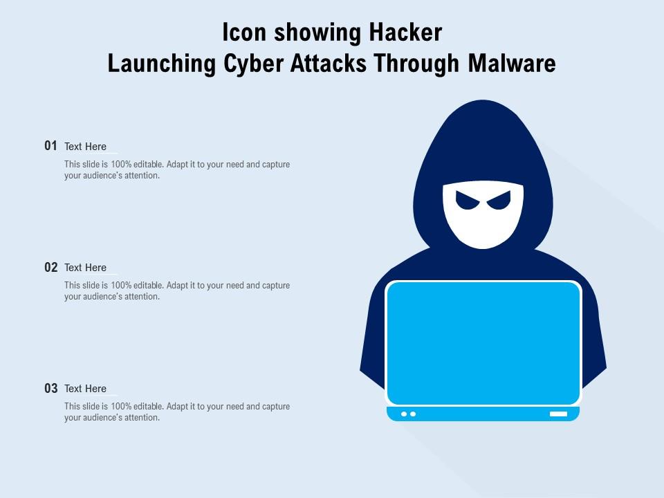 Icon showing hacker launching cyber attacks through malware Slide01