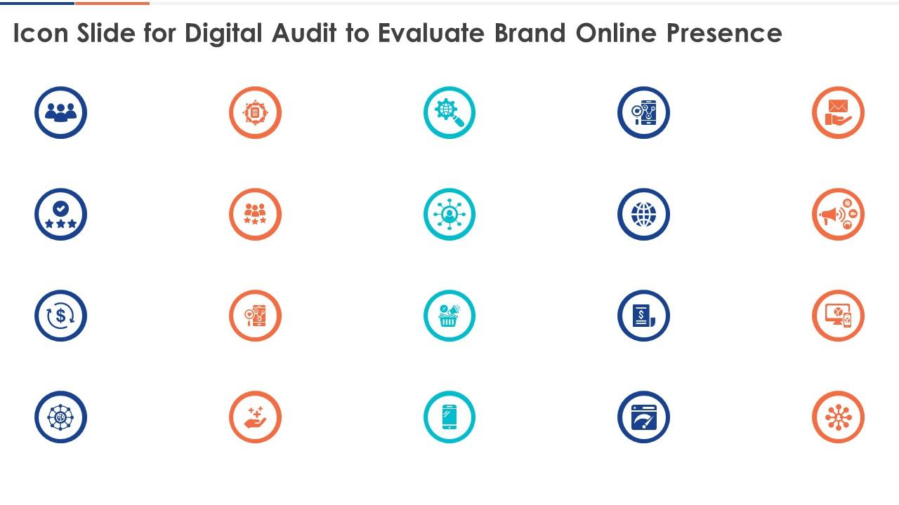 Icon Slide For Digital Audit To Evaluate Brand Online Presence Ppt Guidelines Slide01