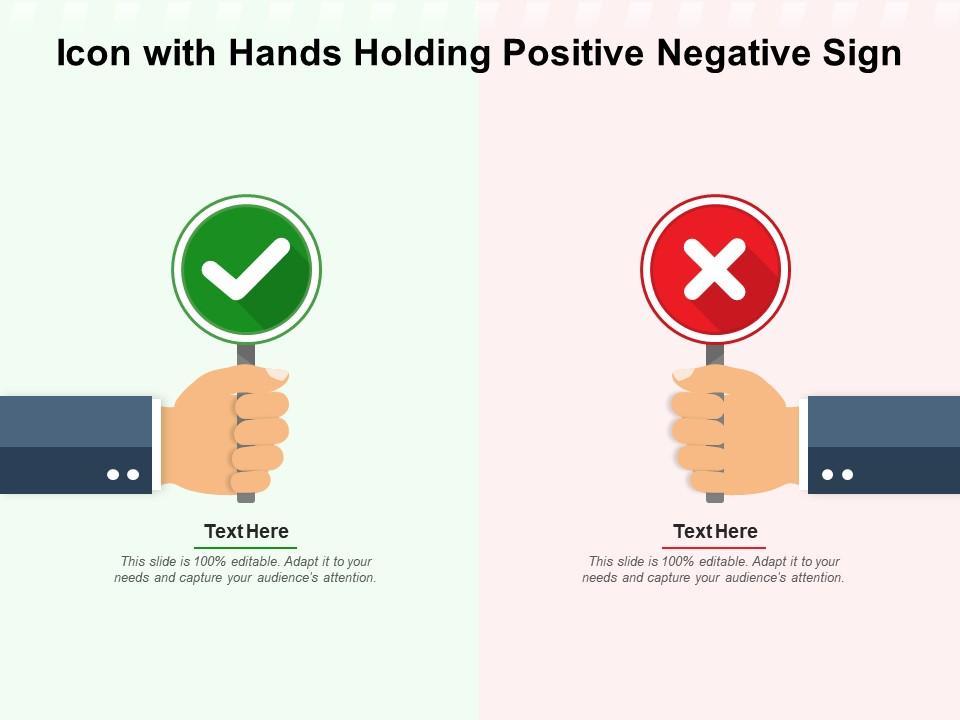 Icon with hands holding positive negative sign Slide01