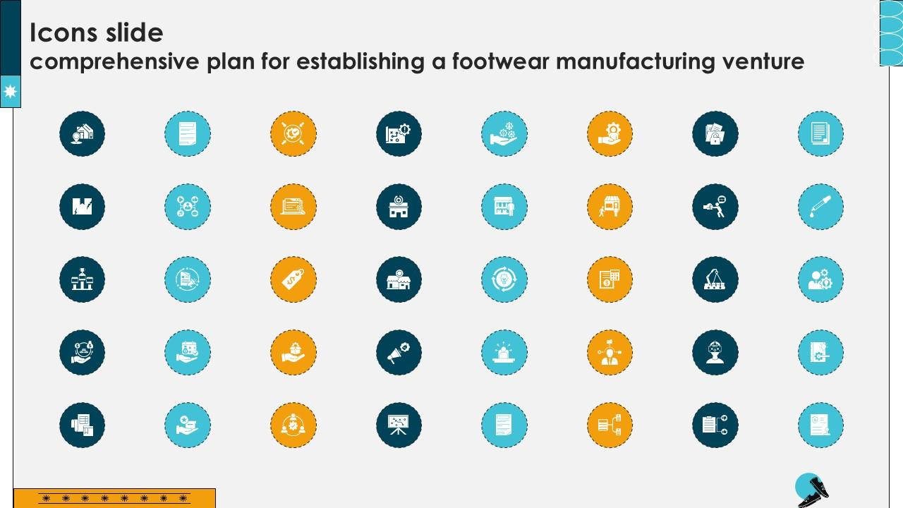 Icons Slide Comprehensive Plan For Establishing A Footwear Manufacturing Ppt Powerpoint