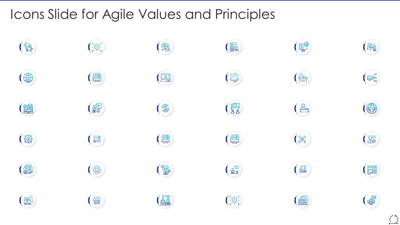 Icons slide for agile values and principles ppt powerpoint presentation infographics Slide01