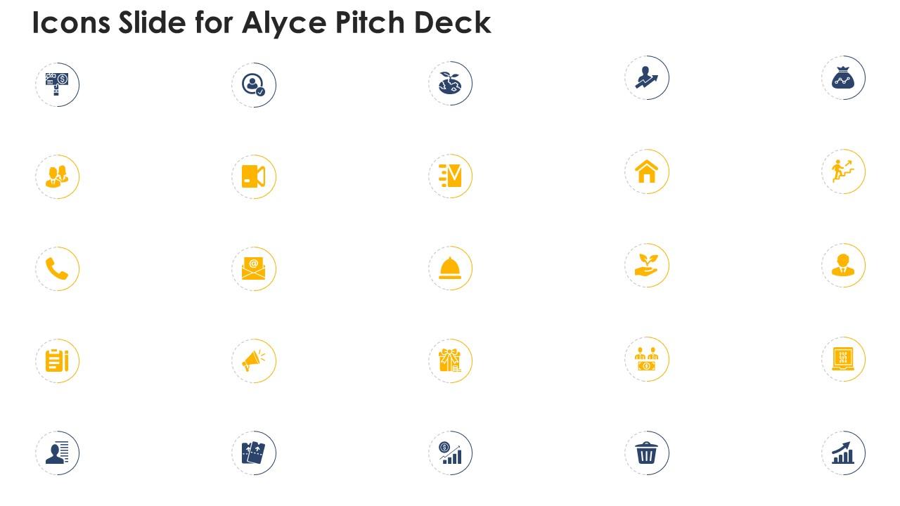 Icons slide for alyce pitch deck ppt powerpoint presentation template Slide01